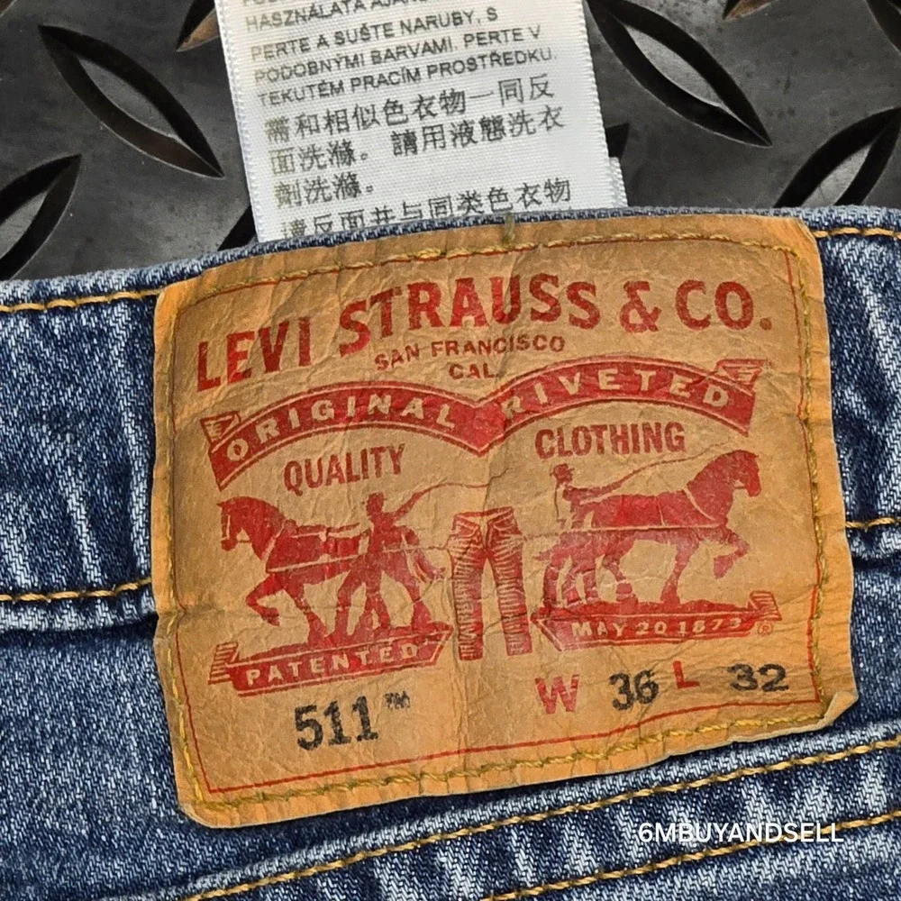Levis 511 Slim Fit Mens Jeans 36x32 Blue Distressed Ripped‎ Denim 04511-4907